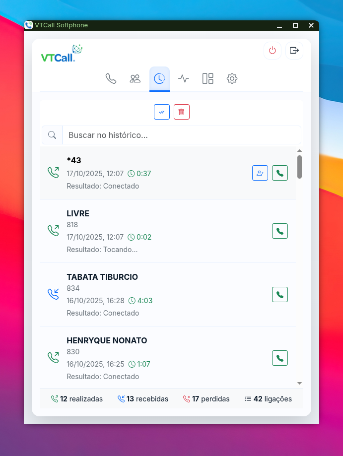 Histórico de ligações