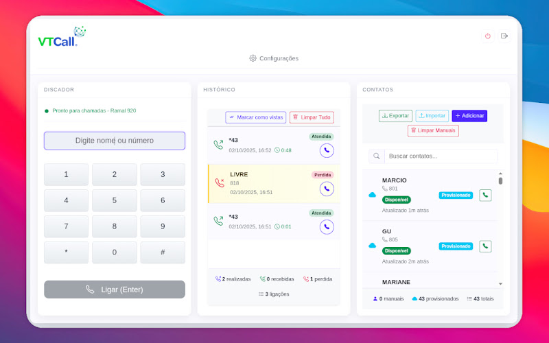 Interface VTCall Softphone